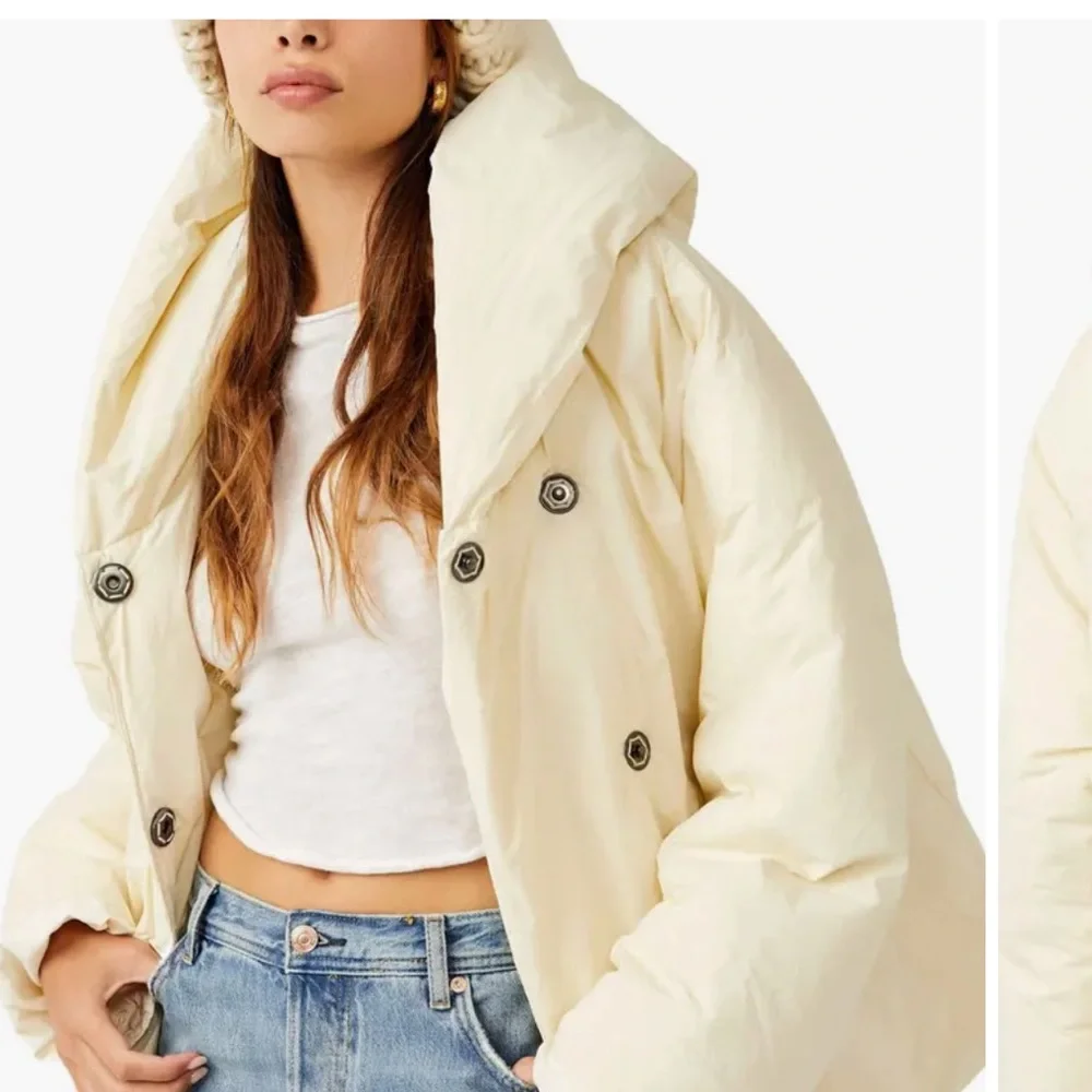 Free People Womens Winter Hooded Puffer Coat Cloud Dancer White Ivory Small - Picture 8 of 11